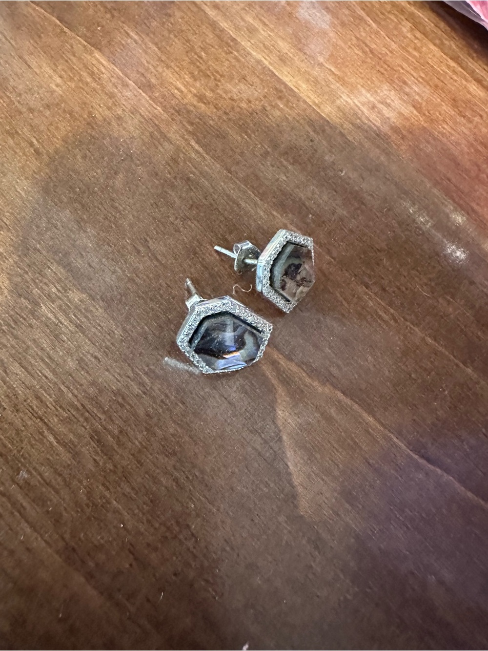 Sparkling Hexagon Crystal Stud Earrings - Silver